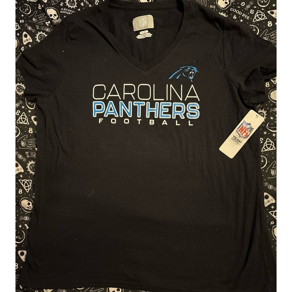 NEW NFL Women's Carolina Panthers Short‎ Sleeve V Neck Tee, XL